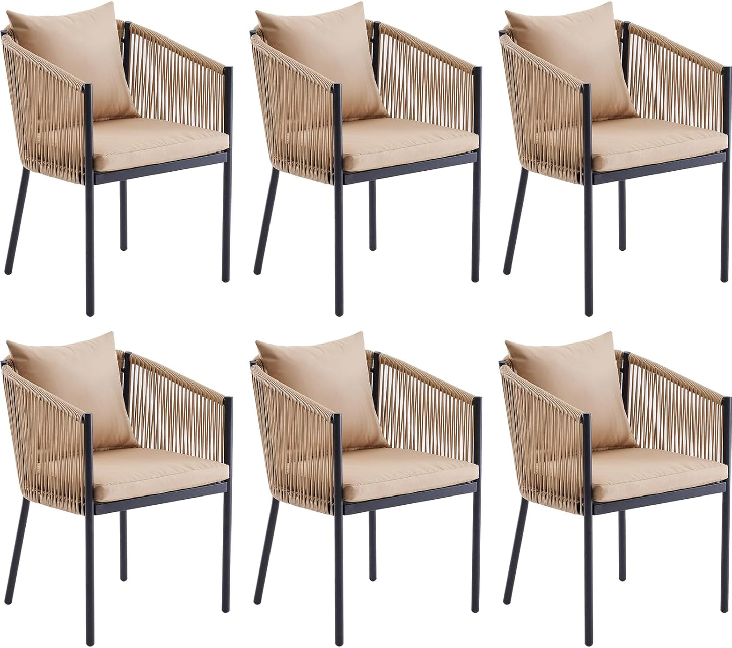 Soohow 6 Pieces Outdoor Chairs, Patio Dining Chairs, Rattan Wicker Chair Set with Cushions for Garden, Deck, Backyard(Beige)