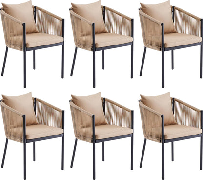 Soohow 6 Pieces Outdoor Chairs, Patio Dining Chairs, Rattan Wicker Chair Set with Cushions for Garden, Deck, Backyard(Beige)