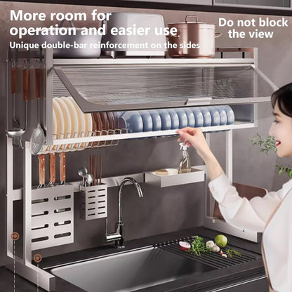 Home Furnishing Dish Rack Over Sink Stainless Steel Over The Sink Dish Drainer Drying Rack Space Kitchen Sink Rack Multifunctional countertop Dish Storage Rack Sink(White,65cm/25.6in)