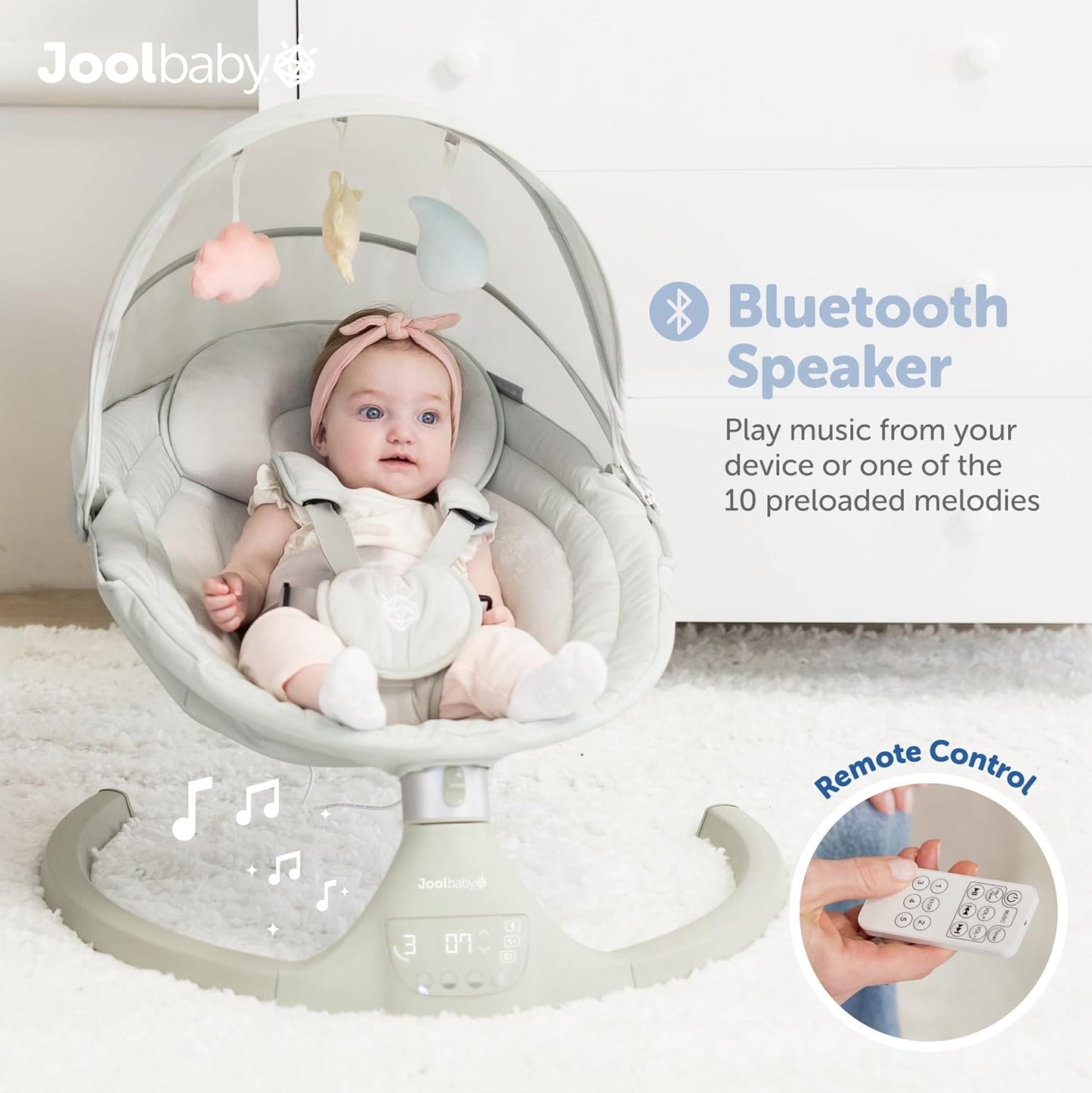 Jool Baby Nova Swing for Newborns - Electric Motorized Infant Swing, Bluetooth Music, 10 Preset Melodies, Remote (2025 Model) (Sage)