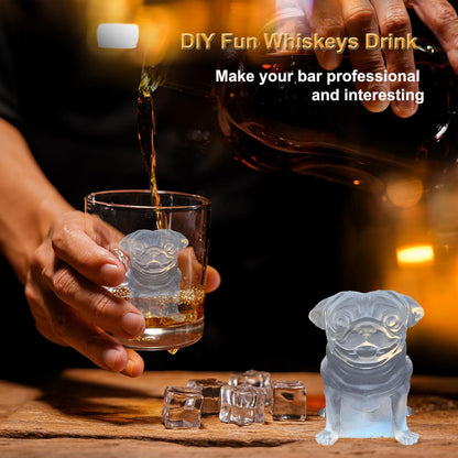 3D Pug Dog Ice Cube Silicone Molds Tray for Whiskey, Cocktail, Drink Decor, Bar; Rich Details. Fun Animal Shape Large Dogs Candle Epoxy Resign Mold; Pug Gifts for Women Kids Puppy Lover, 2 Pack