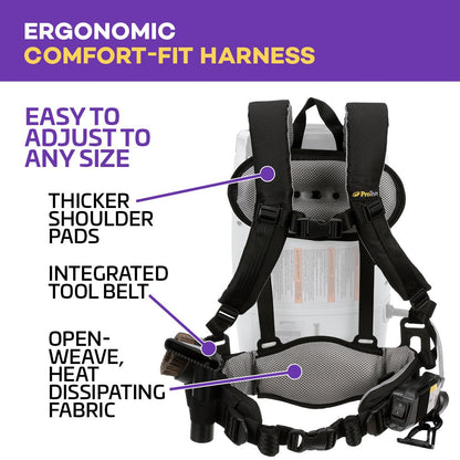 ProTeam ProVac FS 6 Commercial Backpack Vacuum with Power Nozzle Tool Kit, 6 Quart, Gray