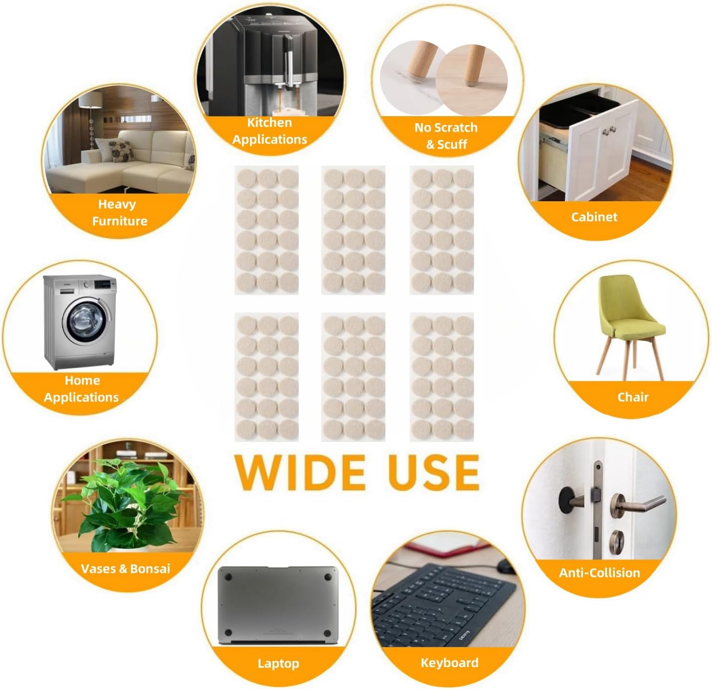 Furnigear Felt Furniture Pads for Hardwood Floors - Self Adhesive Chair Felt Pads, Floor Protector for Furniture Feet, Furniture Sliders Moving Your Furniture Smoothly - Anti Scratch 96 Pcs 3/4" Round