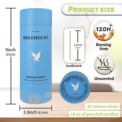 Unscented Light Green Pearled Candle 18oz Luxury Sand Candle Granulated Wax - 30 Cotton Wicks – Wax for Candle Making Decorative Candles Smooth and Clean Burning Lasts up to 120 Hours