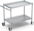 Leteuke 2 Tier Utility Tool Cart with Wheels, 900LBS Capacity Heavy Duty Rolling Utility Carts with Handle, Commercial Grade Metal Serving Storage Cart for Warehouse Garage Kitchen,Silver