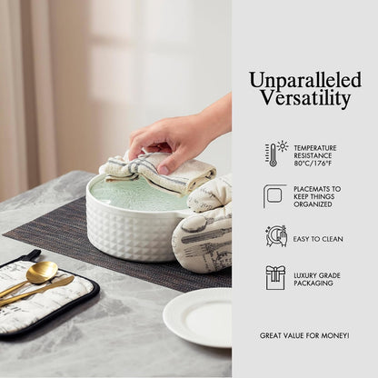 Placemats Set of 8 - Easy Clean Woven Vinyl Placemats for Dining Table, Indoor/Outdoor Place Mats, Washable PVC Table Mats（Black/Brown）