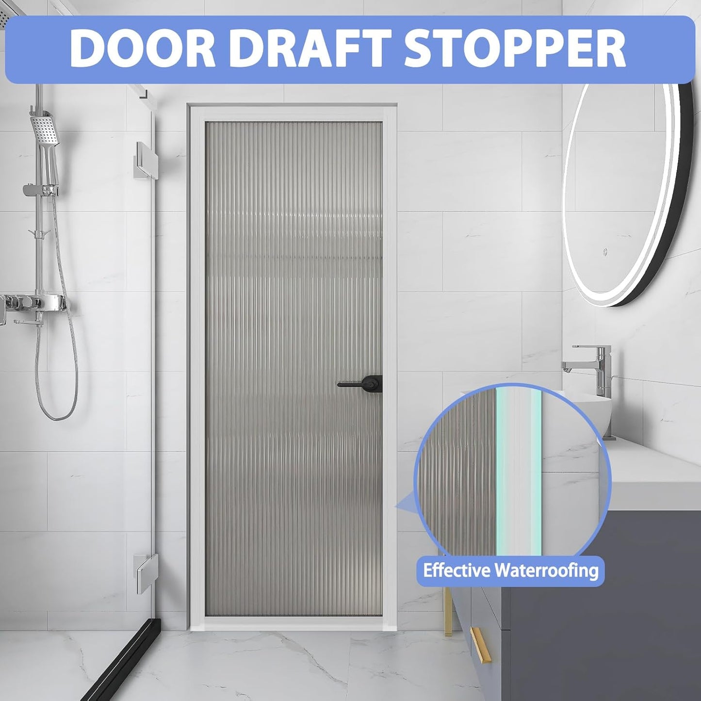 Weather Stripping Door Draft Stopper Flexible Self Adhesive Silicone Door Seal Strip for Glass Doors Windows and Shower Glass Gaps, 2 Inch Wide X 20 Feet Long, Clear