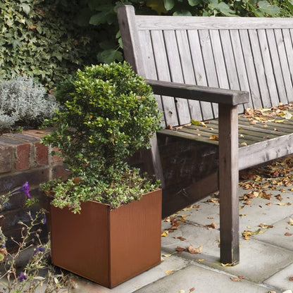 Corten Steel Planter Box Metal Planters Square Outdoor Steel Planter Cube Rustic Flower Pot 16 Inch Integral Durable Antique for Commercial Residential Garden Patio Deck and Backyard