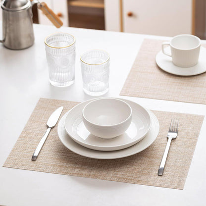 LEXMORE Placemats Set of 8 Vinyl/Plastic Woven Place Mats for Kitchen Table Indoor/Outdoor Washable Placemat Wipeable Dining Table Mats(A-Beige)