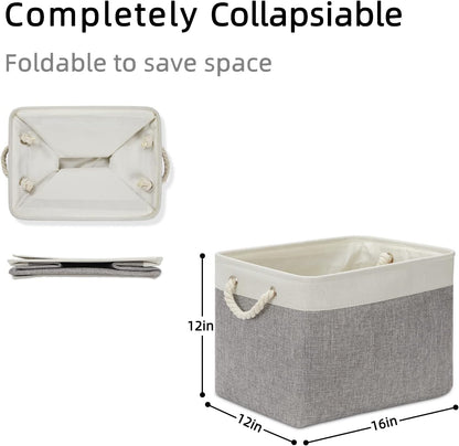 DULLEMELO Storage Baskets for Organizing 16x12x12 Large Fabric Storage Bins Baskets Set of 2 Collapsible Decorative Storage Boxes for Shelves Closets Nursery Toy Clothes (White And Grey)