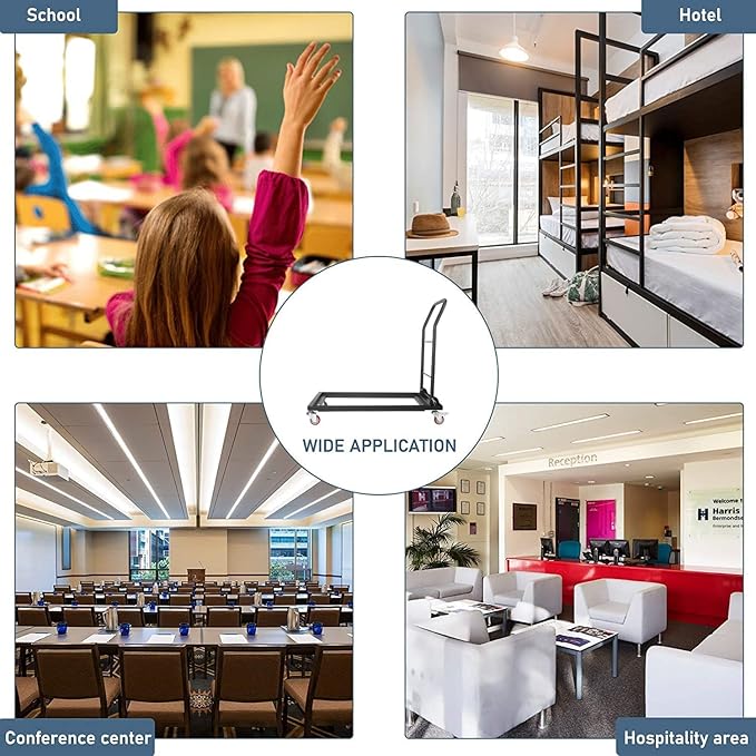 Commercial Folding Chair Cart, Heavy-Duty Steel Storage & Transport Dolly for Plastic, Resin & Wood Chairs