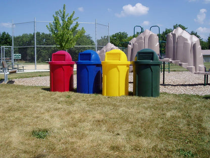 42 Gallon Circle 100% Recycled Plastic Heavy Duty Outdoor Commercial Trash Can with Push Open Dome Lid and Internal Liner | Great for Schools and Businesses - Green Granite