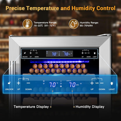 Electric Cigar Humidor,15 Inch Upgraded Large Capacity Electric Cigar Cabinet with Powerful Compressor, Digital LED Screen, Safety Lock,Smart Temperature Control,Father's Day Gift for Men