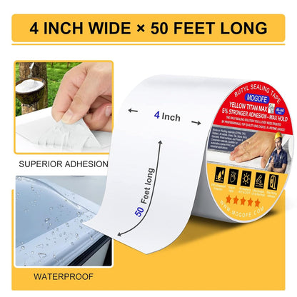 Max RV Roof Sealant Tape White - Extra Thick 4 Inch x 50 Feet, Triple Waterproof & UV-Resistant for RV Roof Repair, Camper, Trailer, Boat, Window & Leak Sealing