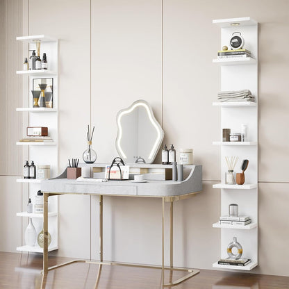 Versatile 7 Tier Shelf Unit 6.4Ft Lack Wall Shelf Unit with LED Floating Wall Shelf Unit Wall Mount Vertical Shelving for Storage Space Saving Organizer for Bedroom Living Room Office Display Decor