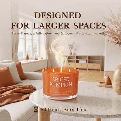 Pumpkin Spice Fall Candle, Large 3 Wick 12oz Luxury Candle, Elegant Autumn Gift for Women & Men, 60+ Hour Burn Time & Non-Toxic, Cozy Fall & Halloween Home Decor