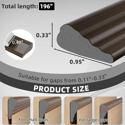 196" Wedge Weather Stripping Door Seal Strip for Door Frame & Window,Self Adhesive Window Insulation Draft Stopper Seal for Winter,Gray Foam Door Gap Filler for Soundproofing Light Blocker,Brown