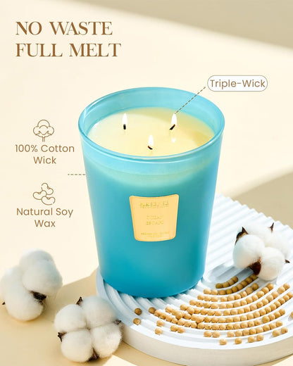 M&SENSE Ocean Escape Scented Candle 35oz 150H Burn Time Long Lasting, 3-Wick Natural Aromatherapy Candle Highly Scented, Home Fragrance Housewarming Gifts