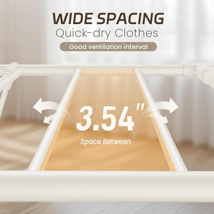 GameGem Clothes Drying Rack, Drying Rack Clothing, Foldable Laundry Drying Rack with 3 Heights-Adjustable, Sturdy Carbon Steel & Anti Slip Feet, Indoor Outdoor Use, Cream White