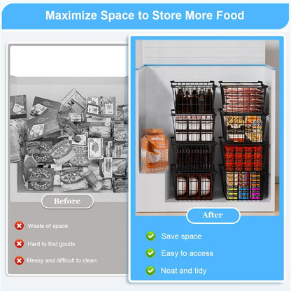 Freezer Organizer Bins, Large Capacity Stackable Baskets for Deep Chest Freezer Easy Get and Sort Bottom Frozen Meats Food Storage Containers Pantry Storage and Organization, 4pcs