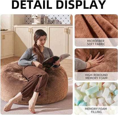 Bean Bag Chair 3Ft, Memory Foam Filled, Large Beanbag Chairs for Adults and Teens, Soft Sofa with Removable Flannel Cover, Round Couch for Living Room Bedroom College Dorm (Coffee, 3FT-36×36"×24")