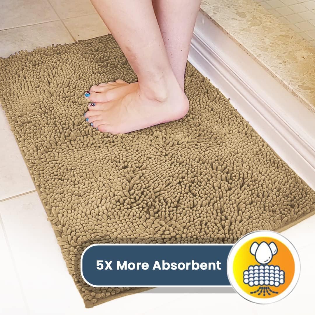 Muddy Mat® 4-Piece Beige Medium 30"X19" AS-SEEN-ON-TV Highly Absorbent Microfiber Door Mat, Bath Mat and Pet Rug, Non slip Thick Washable, Soft Chenille for Kitchen Bathroom Bedroom Indoor and Outdoor