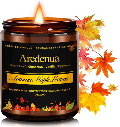 Fall Candle - Autumn Leaves Candle | Autumn Scented Candles for Home, 7oz Autumn Soy Candles for Home Scented, 50 Hours Burn Time, Season Celebration/Halloween/Thanksgiving Fall Gifts for Women Men