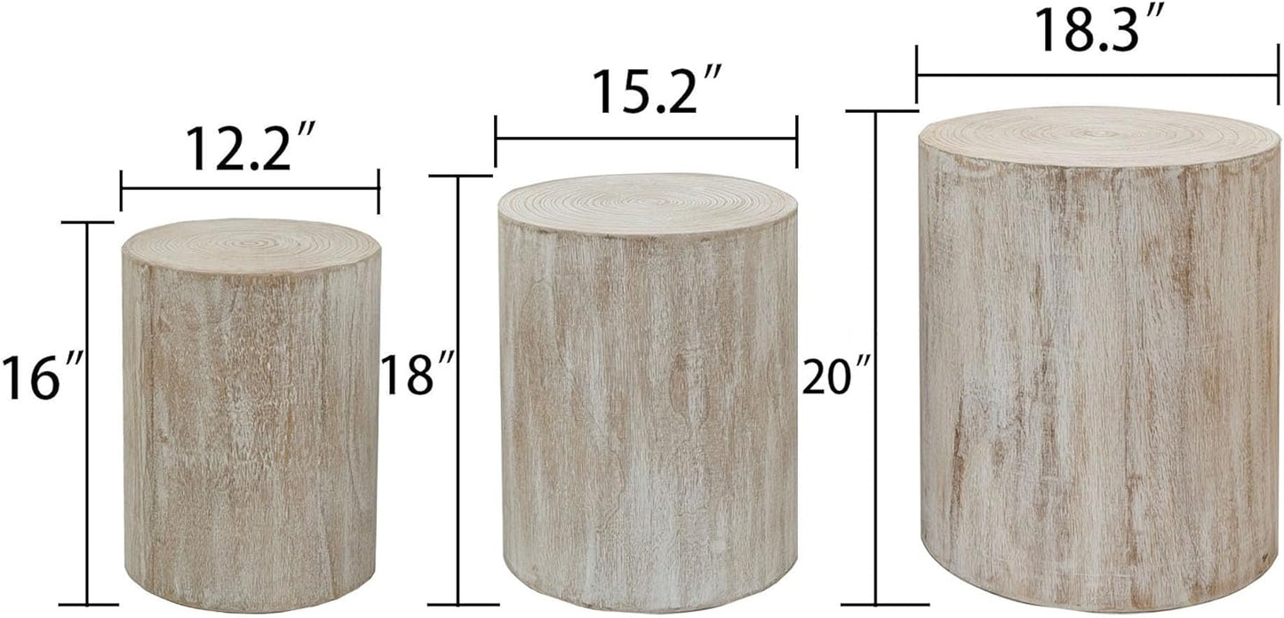 Round Nesting Coffee Table Set of 3, Small Pedestal Stand, Modern Circle Coffee Tables, Wooden Accent Side Table End Footstools for Living Room Office Bedroom, Farmhouse, Whitewashed