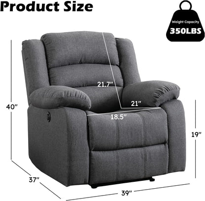 EBELLO Classic Power Recliner Chair, Oversized Electric Reclining Chair with Overstuffed Cushion and Back, Soft Fabric Adults Single Recliner Sofa for Living Room, Grey