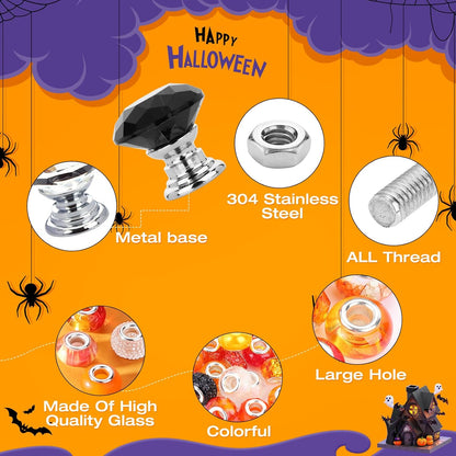 358PCS Halloween Beaded Garden Stakes, DIY Halloween Fairy Wand Garden Stake Decorative Kit with 12 in or 10 in Threaded Rod, Crystal Top, Large Holes Bead, Pendant for Outdoor or Indoor Decoration