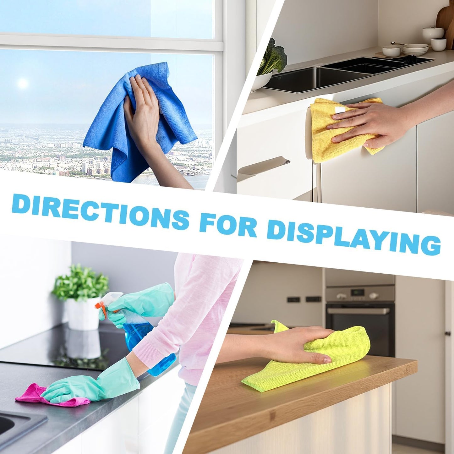 Microfiber Cleaning Cloths, 15 Pack Cleaning Rags, Wet and Dry Use Cleaning Towels, Highly Absorbent and Soft Feel, Lint Free, Streak Free, 11.5"X11.5"(Red/Yellow/Green/Blue/Purple)