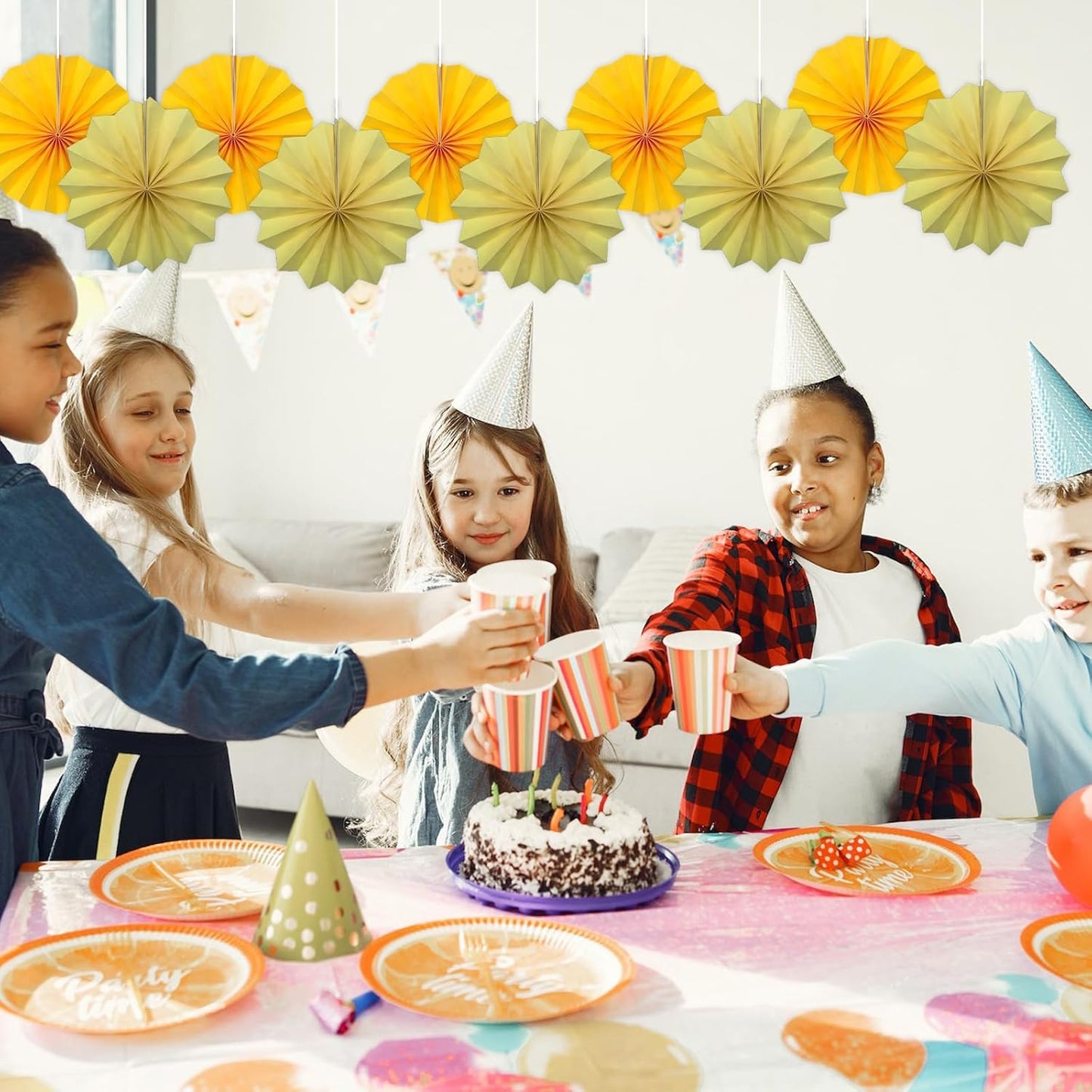 Morange Party Decorations,,Halloween Decor Events Accessories，Orange Birthday Decorations,Sunset Party Decorations,Party Fans 30 Color DIY Set (Morange)