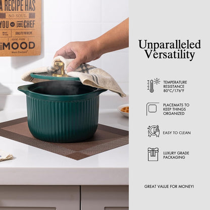 Placemats Set of 4 - Easy Clean Woven Vinyl Placemats for Dining Table, Indoor/Outdoor Place Mats, Washable PVC Table Mats（Brown Cube）