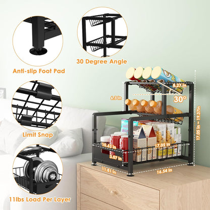 REALINN Spice Rack Organizer for Countertop, 3 Tier Pull Out Spice Rack, Height Adjustable Countertop Seasoning Organizer for Kitchen, Bathroom Storage