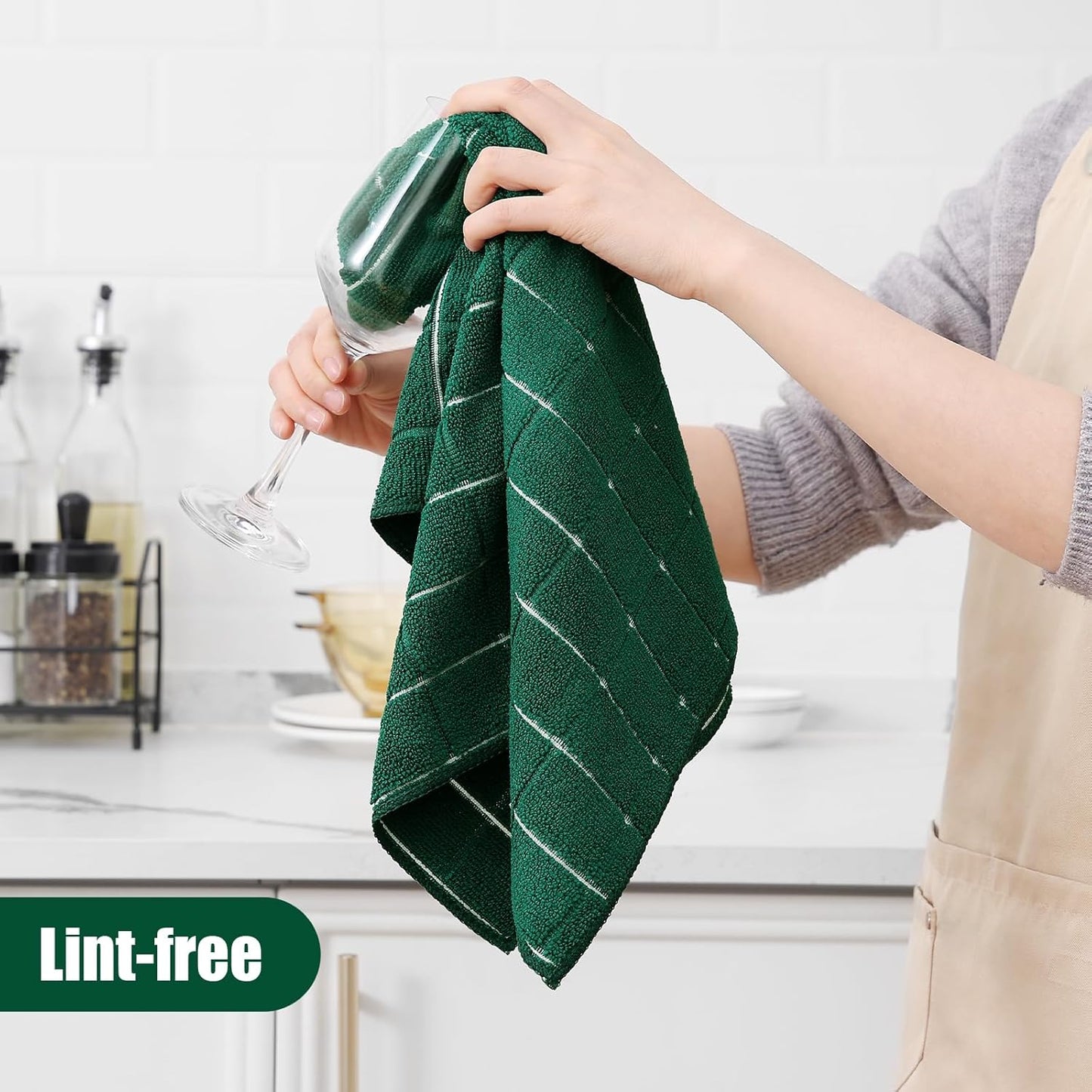 Homaxy Microfiber Kitchen Towels and Dishcloths Set, 12 Pack Soft and Absorbent Dish Hand Towels Bulk, 28 x 16 Inch & 12 x 12 Inch Quick Drying Rags for Washing Dishes, Dark Green