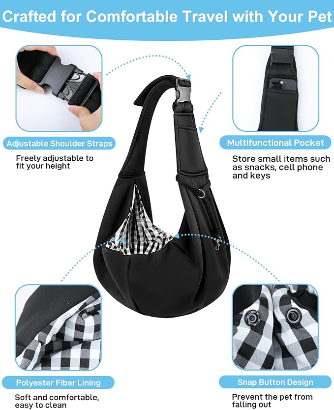 Dog Carrier Sling for Small Dogs & Cats Up to 12lbs, Puppy Sling with Adjustable Shoulder Strap, Pet Carrier with Pockets, Hands Free for Small Cats Puppy Outdoor