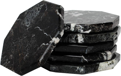 Radicaln Marble Coasters Star 3.5" Inches Black Handmade Stone Drink Coasters Set of 6 for Coffee Table and Dining Table Decor, Coaster for Drink