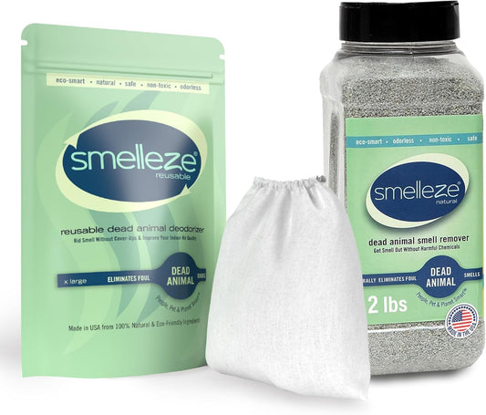 SMELLEZE Ultimate Odor Removal Bundle – 2 lb. Granules + 1 Reusable Pouch | Eliminates Tough Smells | Safe, Natural & Long-Lasting Indoor & Outdoor Odor Control