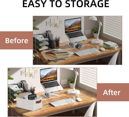 DULLEMELO fabric storage baskets | 11.8x7.9x5.1 inch small baskets for organizing Closet Set of 2 cloth storage baskets | rectangle storage basket with PU Handles (Beige)