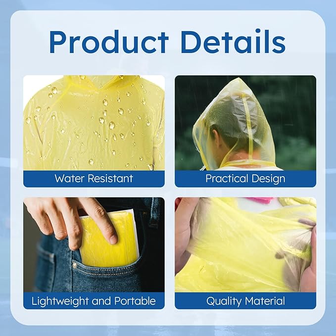 twoworld 150 Pcs Disposable Rain Ponchos for Women Bulk,Emergency Ponchos Rain Adult for Men Women Kids Travelling Camping Hiking
