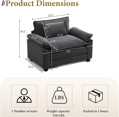 URRED Modular Sectional Sofa Comfy Cloud Couch, Modern Velvet Sofa Sleeper Deep Seat Couches with Ottoman/Pillows for Living Room (Dark Gray, 53'')