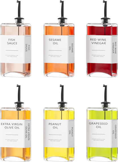 New England Stories Kitchen Cooking Oil Dispenser Set, Olive Oil and Vinegar Bottles, Soy Sauce Dispenser - 6 Pieces, Black, Durable & Stylish Design