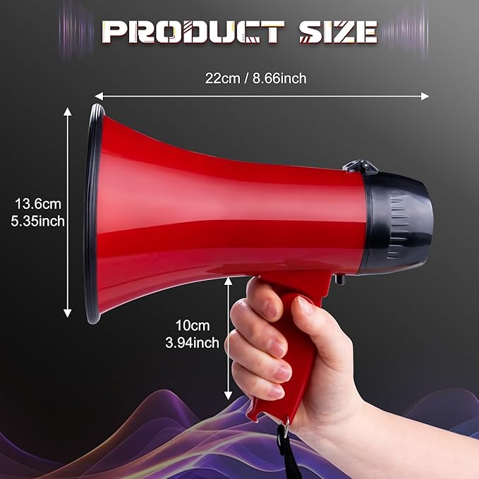 MyMealivos Portable Megaphone Bullhorn 20 Watt Power Megaphone Speaker Voice and Siren/Alarm Modes with Volume Control and Strap (Red)