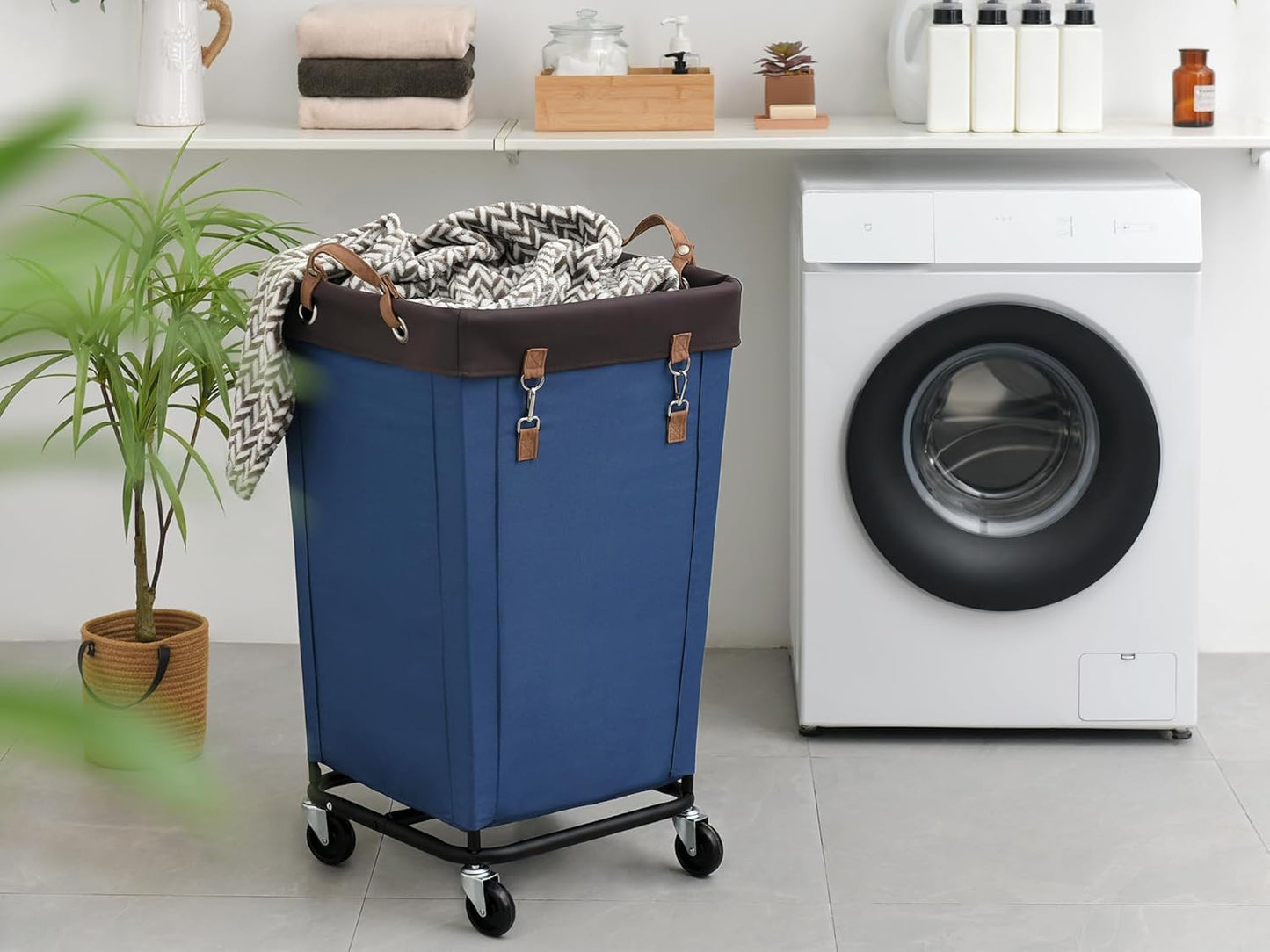 StorageWorks 160L Laundry Basket with Wheels, Large Rolling Hampers for Clothing Organizer, Dirty Clothes Basket for Hotel, Home, Closet, Dorm, Blue