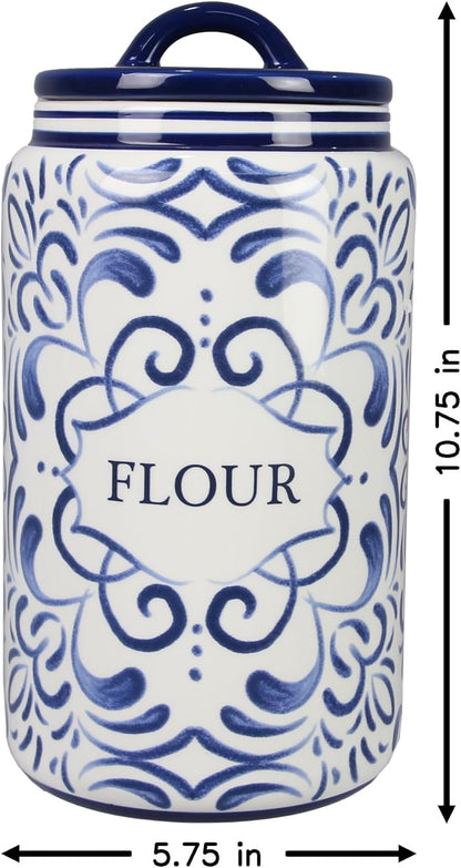 Young's Inc. 4 Pcs Set Talavera Ceramic Canisters- Storage Container for Kitchen and Bathroom - Beautiful Home Decor Accent to Store Food, Coffee, Tea, and More - White, Blue