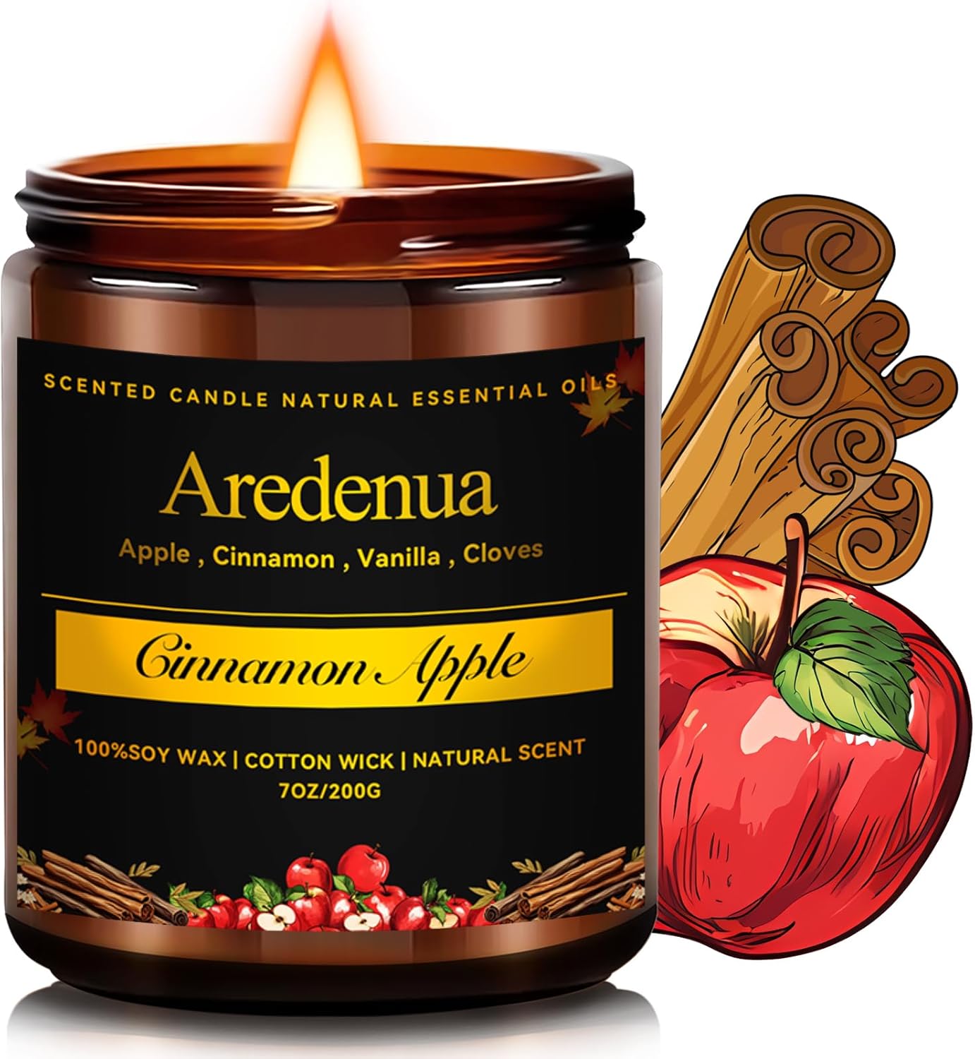 Fall Candles - Apples & Cinnamon Candle | Apple Scented Candles, Thankingsgiving Candle for Autumn, 7 OZ Soy Candles for Home Scented - Fall Gifts for Women Men
