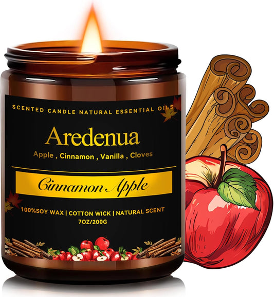 Fall Candles - Apples & Cinnamon Candle | Apple Scented Candles, Thankingsgiving Candle for Autumn, 7 OZ Soy Candles for Home Scented - Fall Gifts for Women Men