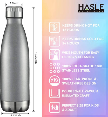 HASLE OUTFITTERS 17oz Stainless Steel Water Bottles Bulk, Vacuum Insulated Water Bottles Double Walled Reusable Metal Sports Water Bottles Keep Drinks Hot and Cold, Gray, 4Packs