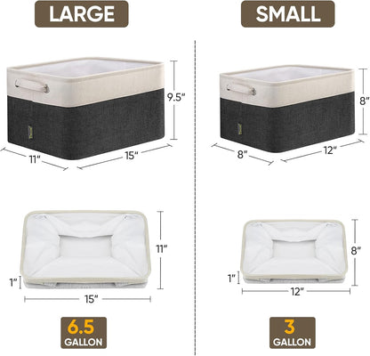 BALEINE 4 Pack Fabric Storage Bins for Shelves, Linen Storage Baskets for Organizing, Decorative Closet Bins for Clothes, Home (Black, 12"x8"x8")