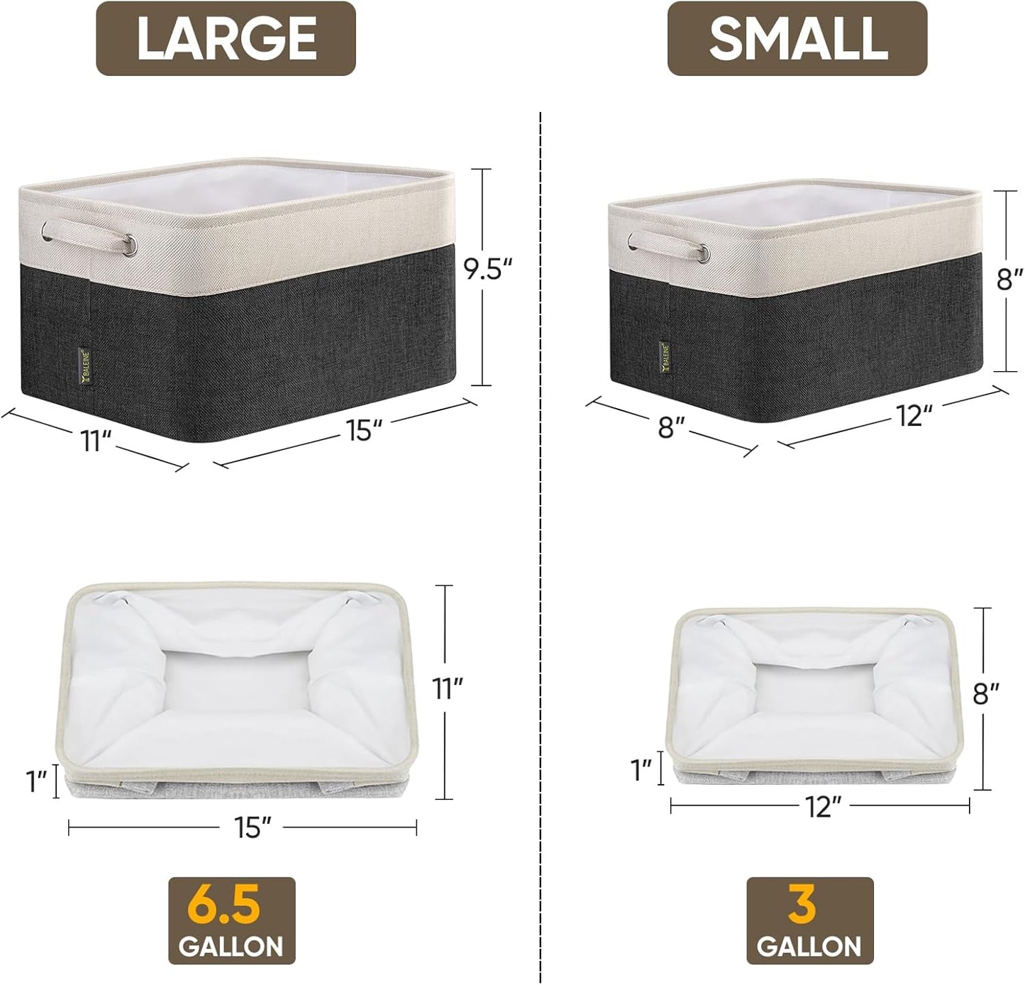 BALEINE 1 Pack Fabric Storage Bins for Shelves, Linen Storage Baskets for Organizing, Decorative Closet Bins for Clothes, Home (Black, 12"x8"x8")